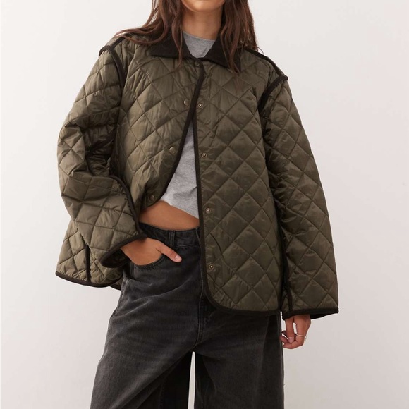 Weekday Jackets & Blazers - Weekday quilted jacket with contrast collar in dark brown Womens Size L Casual